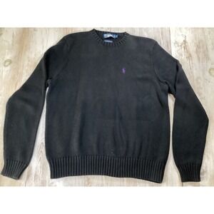 Polo Ralph Lauren Black Crewneck Sweater Men's Size L Pima Cotton Logo